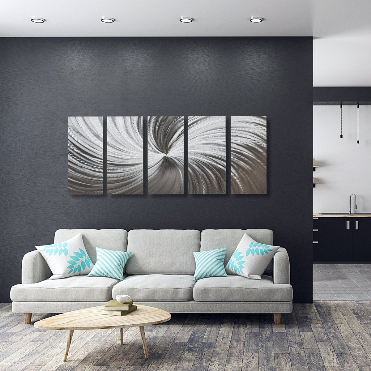 Silver Metal Wall Art – Modern Wall Sculpture Gallery Art Set for Contemporary Decor - Modern Elements Metal Art - SN6289K