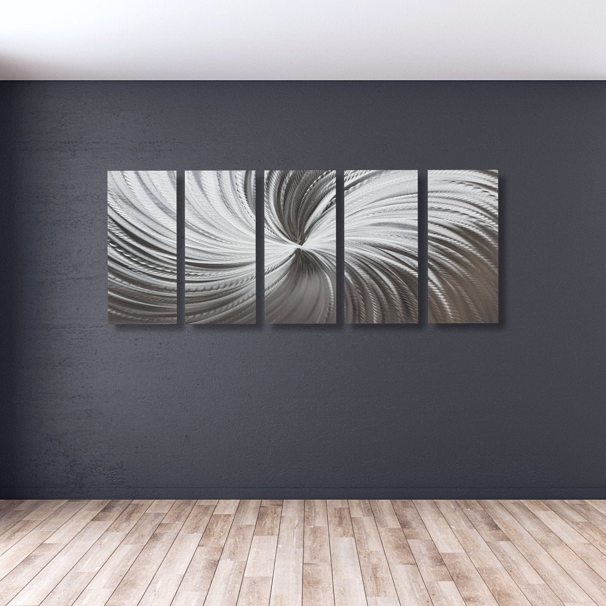 Silver Metal Wall Art – Modern Wall Sculpture Gallery Art Set for Contemporary Decor - Modern Elements Metal Art - SN6289K