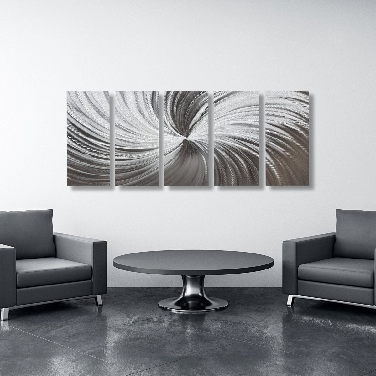 Silver Metal Wall Art – Modern Wall Sculpture Gallery Art Set for Contemporary Decor - Modern Elements Metal Art - SN6289K