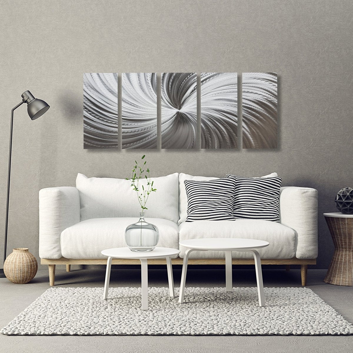 Silver Metal Wall Art – Modern Wall Sculpture Gallery Art Set for Contemporary Decor - Modern Elements Metal Art - SN6289K