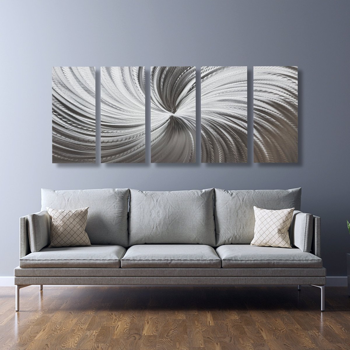 Silver Metal Wall Art – Modern Wall Sculpture Gallery Art Set for Contemporary Decor - Modern Elements Metal Art - SN6289K