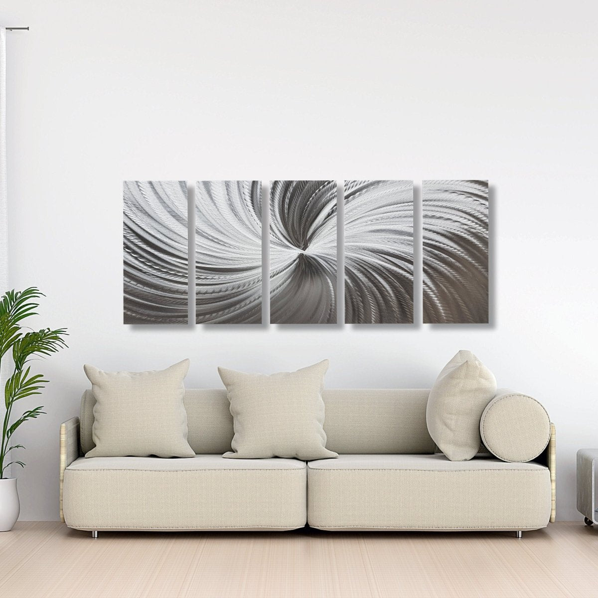 Silver Metal Wall Art – Modern Wall Sculpture Gallery Art Set for Contemporary Decor - Modern Elements Metal Art - SN6289K