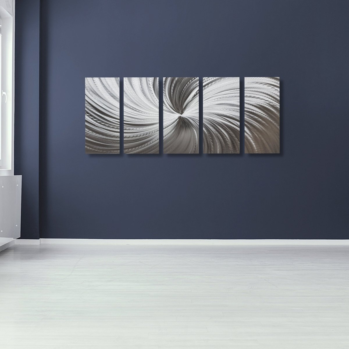 Silver Metal Wall Art – Modern Wall Sculpture Gallery Art Set for Contemporary Decor - Modern Elements Metal Art - SN6289K