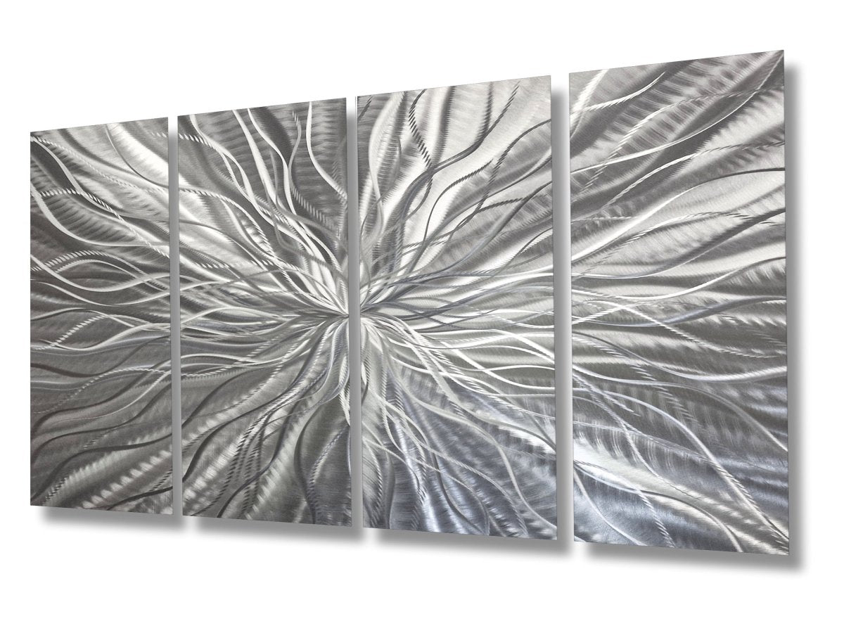 Silver Metal Wall Art Sculpture – Modern Metallic Decor – Gallery Art Set & Statement - Modern Elements Metal Art - ME748949