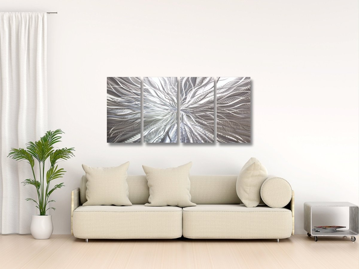 Silver Metal Wall Art Sculpture – Modern Metallic Decor – Gallery Art Set & Statement - Modern Elements Metal Art - ME748949