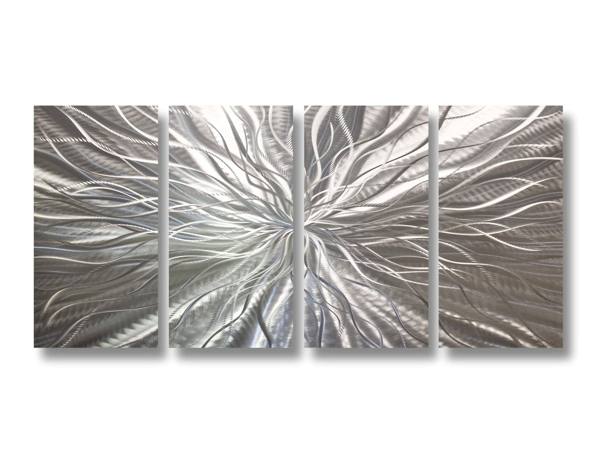 Silver Metal Wall Art Sculpture – Modern Metallic Decor – Gallery Art Set & Statement - Modern Elements Metal Art - ME748949