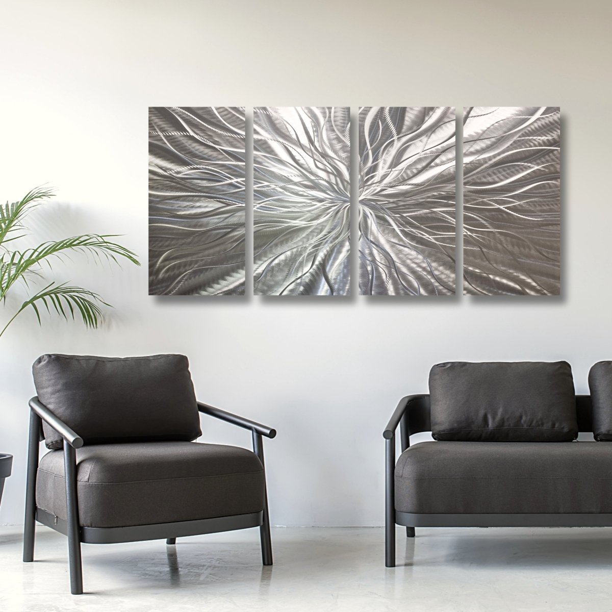Silver Metal Wall Art Sculpture – Modern Metallic Decor – Gallery Art Set & Statement - Modern Elements Metal Art - ME748949