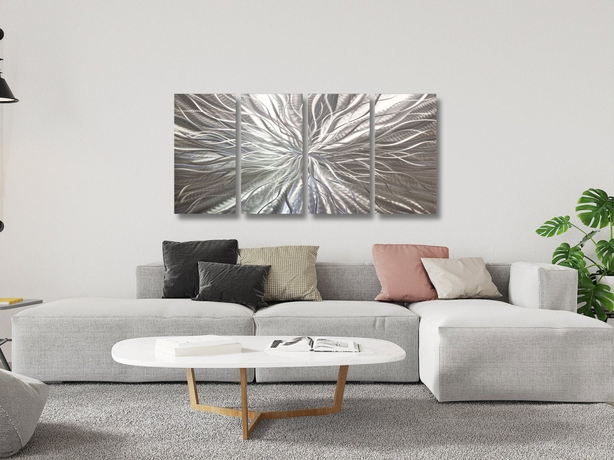 Silver Metal Wall Art Sculpture – Modern Metallic Decor – Gallery Art Set & Statement - Modern Elements Metal Art - ME748949