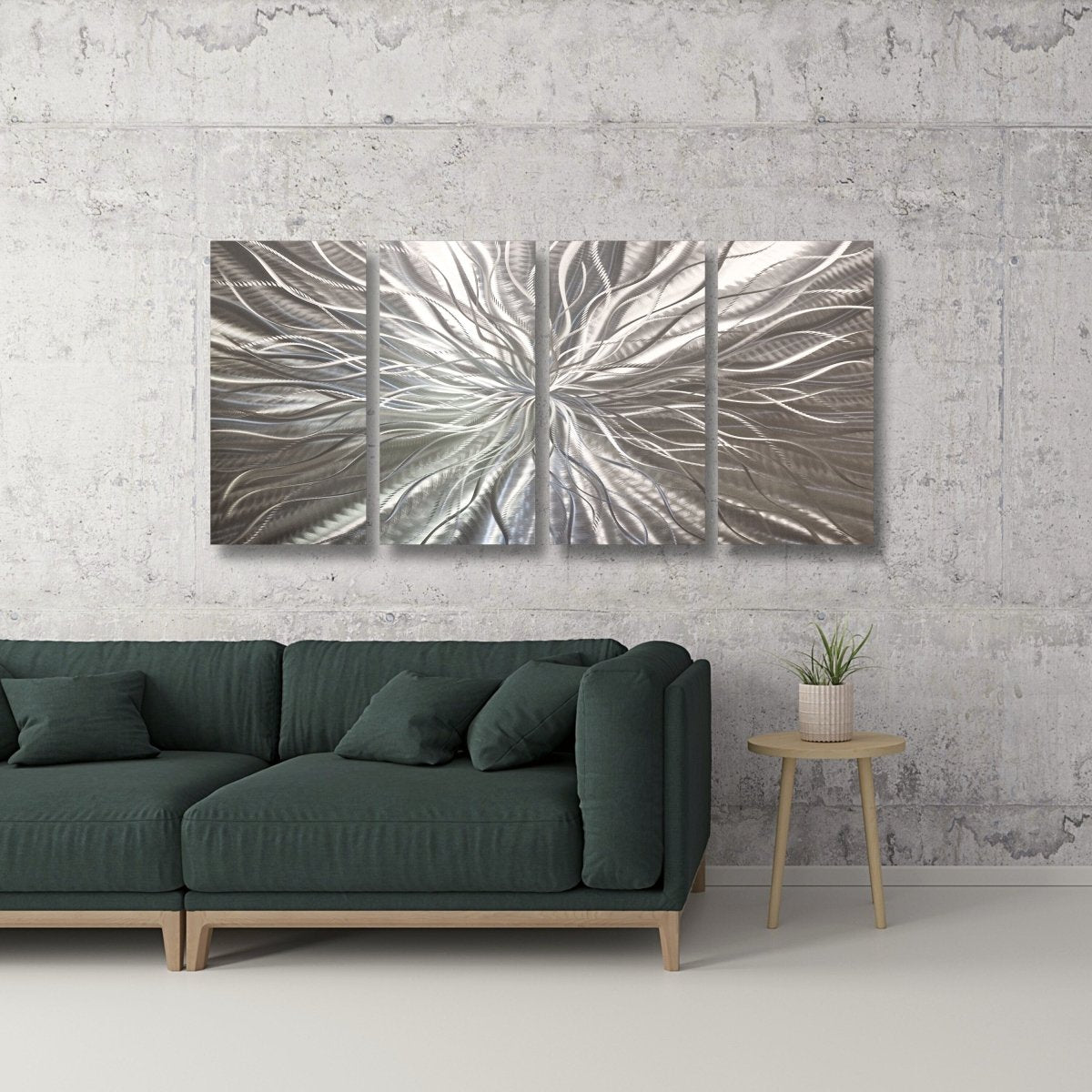 Silver Metal Wall Art Sculpture – Modern Metallic Decor – Gallery Art Set & Statement - Modern Elements Metal Art - ME748949