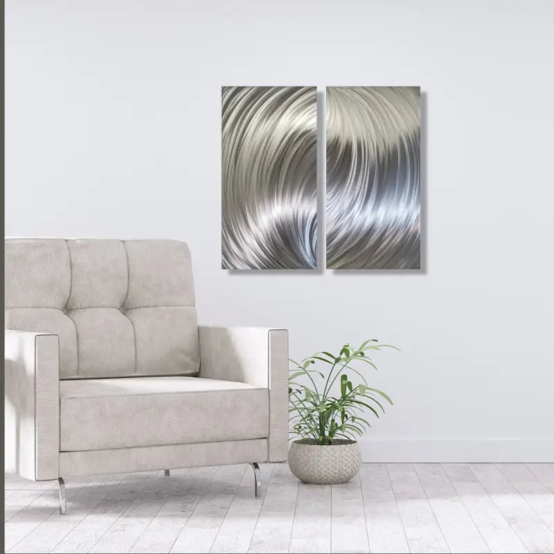 Silver Metal Wall Art Titled "Forces" - Modern Elements Metal Art - ME80663M - 4