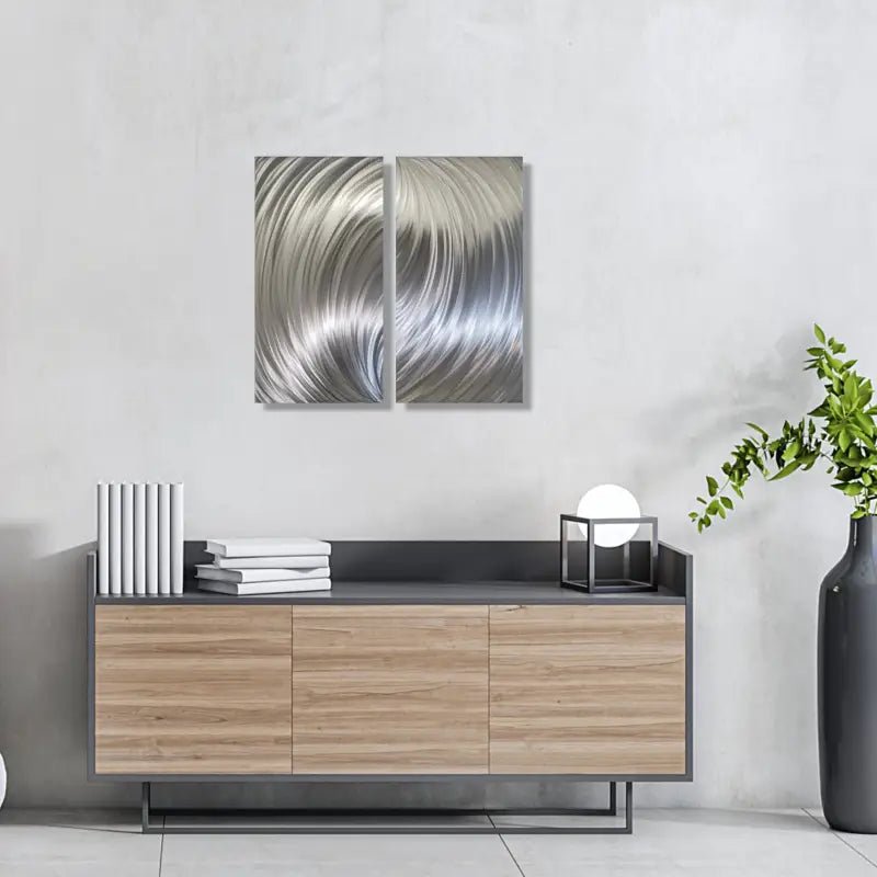 Silver Metal Wall Art Titled "Forces" - Modern Elements Metal Art - ME80663M - 4