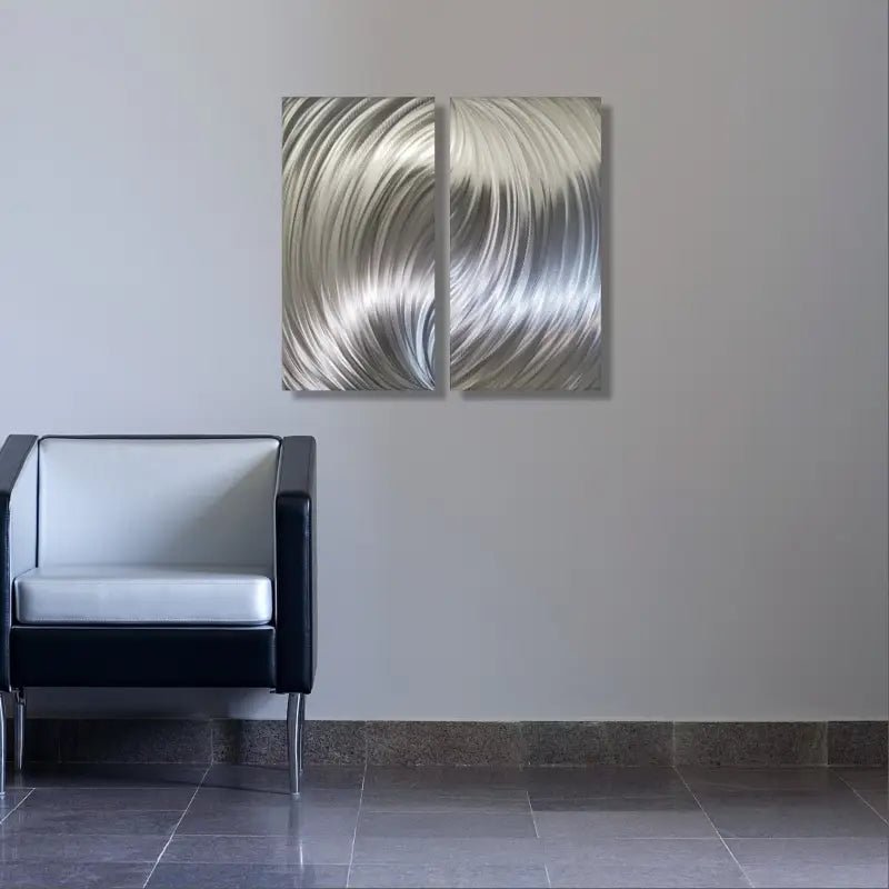 Silver Metal Wall Art Titled "Forces" - Modern Elements Metal Art - ME80663M - 4