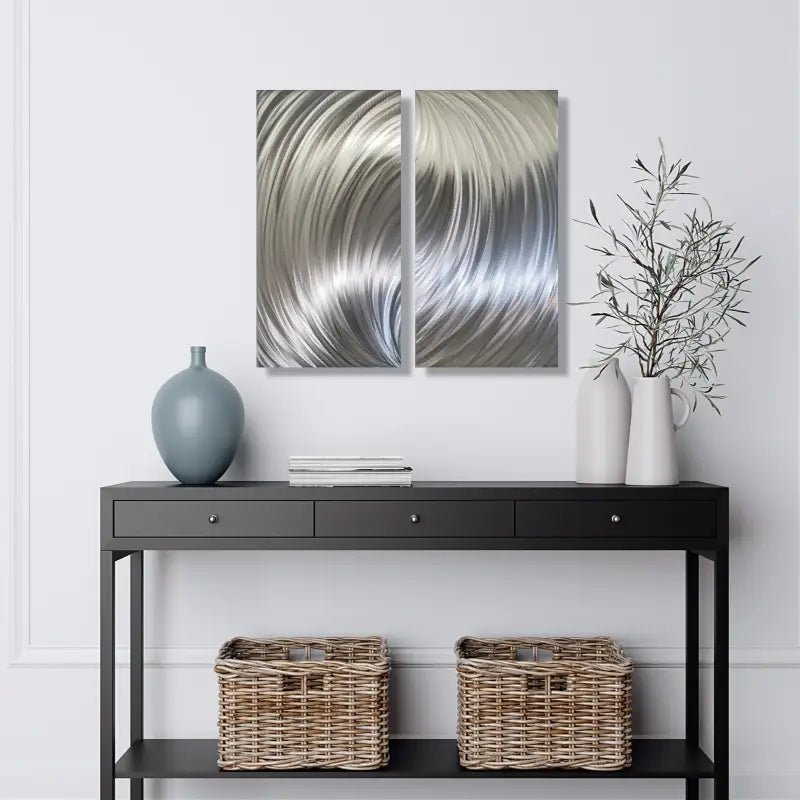 Silver Metal Wall Art Titled "Forces" - Modern Elements Metal Art - ME80663M - 4