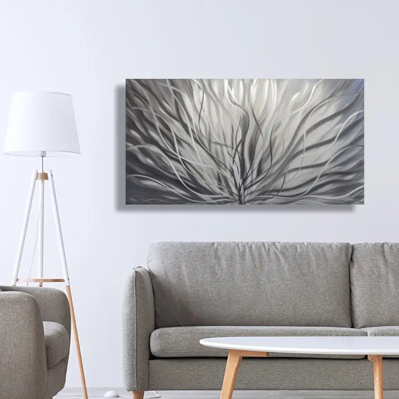 Silver Metal Wall Art Titled "Inbloom" (Silver Edition) - Modern Elements Metal Art - ME4655SX
