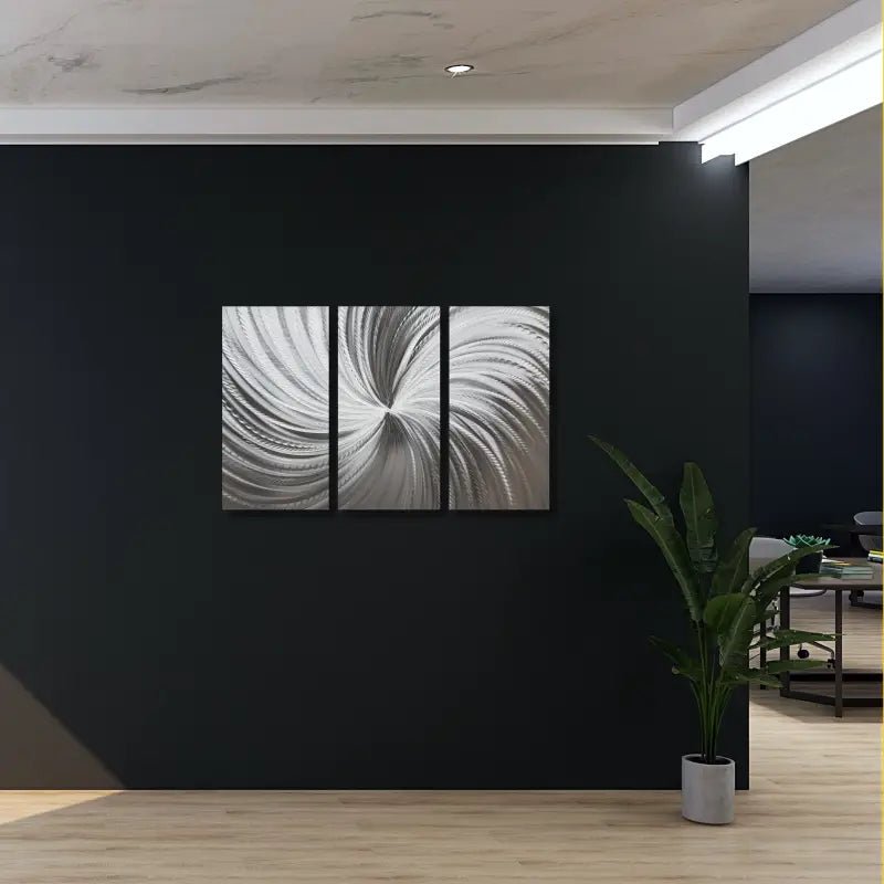 Silver Metal Wall Decor Titled "Silver Spiral" - Modern Elements Metal Art - MYKG930L