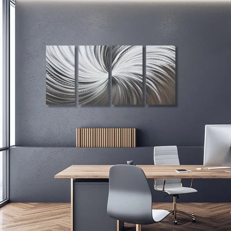 Silver Metal Wall Decor Titled "Silver Spiral" - Modern Elements Metal Art - MYKG930L
