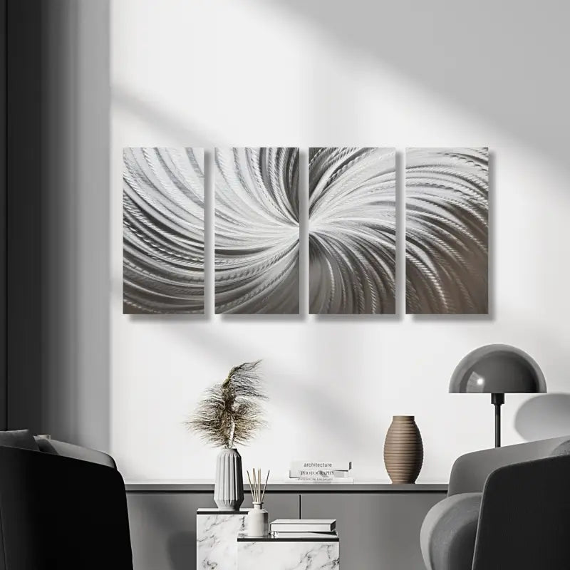 Silver Metal Wall Decor Titled "Silver Spiral" - Modern Elements Metal Art - MYKG930L