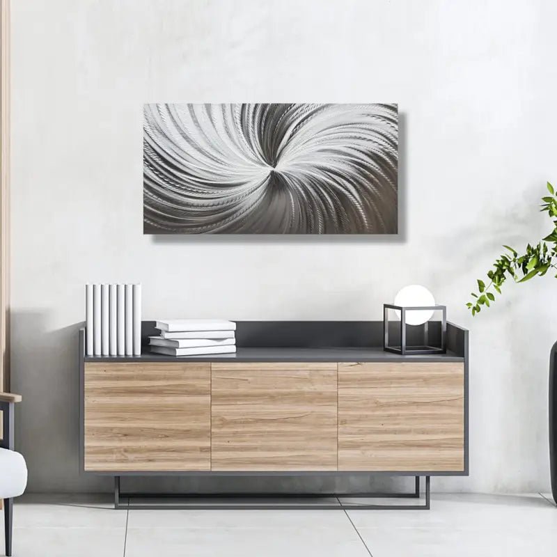 Silver Metal Wall Decor Titled "Silver Spiral" - Modern Elements Metal Art - MYKG930L - 1