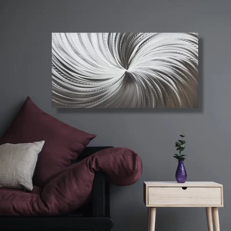 Silver Metal Wall Decor Titled "Silver Spiral" - Modern Elements Metal Art - MYKG930L