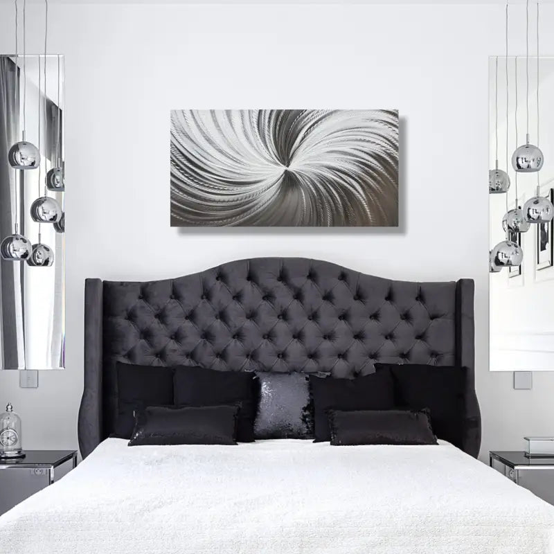Silver Metal Wall Decor Titled "Silver Spiral" - Modern Elements Metal Art - MYKG930L