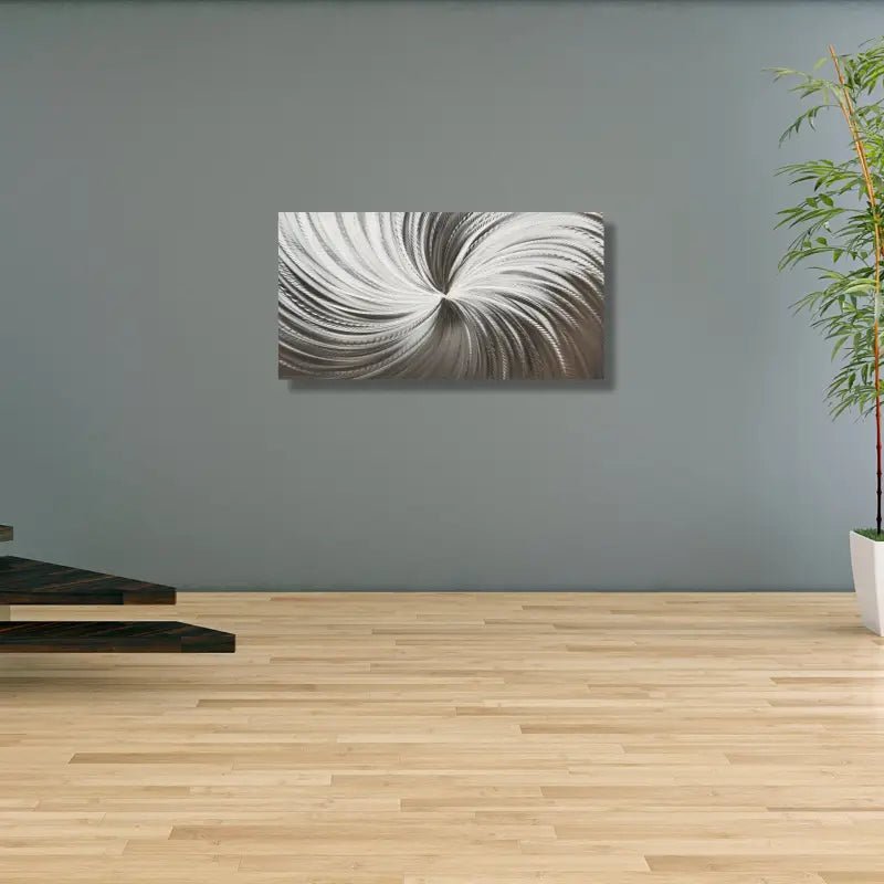 Silver Metal Wall Decor Titled "Silver Spiral" - Modern Elements Metal Art - MYKG930L