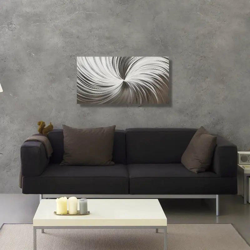 Silver Metal Wall Decor Titled "Silver Spiral" - Modern Elements Metal Art - MYKG930L