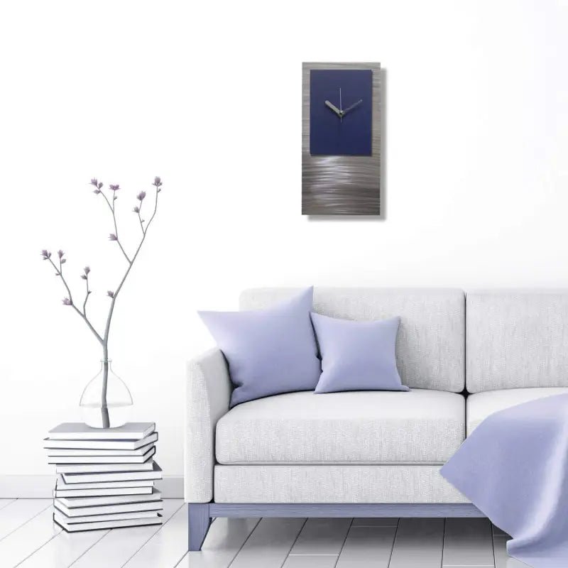 Silver & Navy Blue Wall Clock Titled "Ariel - Modern Elements Metal Art - HA7628KH