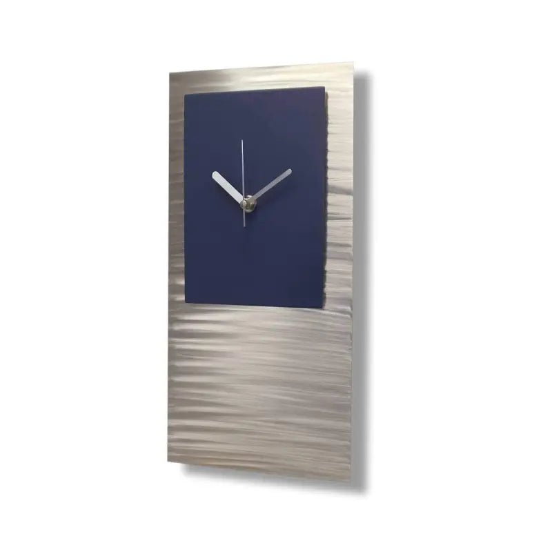 Silver & Navy Blue Wall Clock Titled "Ariel - Modern Elements Metal Art - HA7628KH