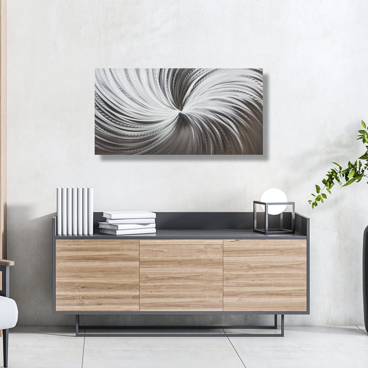 Silver Spiral Metal Wall Art | Large Modern Abstract Sculpture | Handmade Artwork - Modern Elements Metal Art - MYKG930D