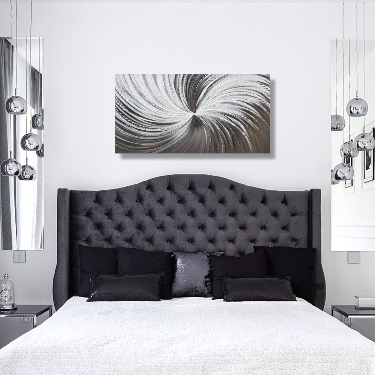 Silver Spiral Metal Wall Art | Large Modern Abstract Sculpture | Handmade Artwork - Modern Elements Metal Art - MYKG930D