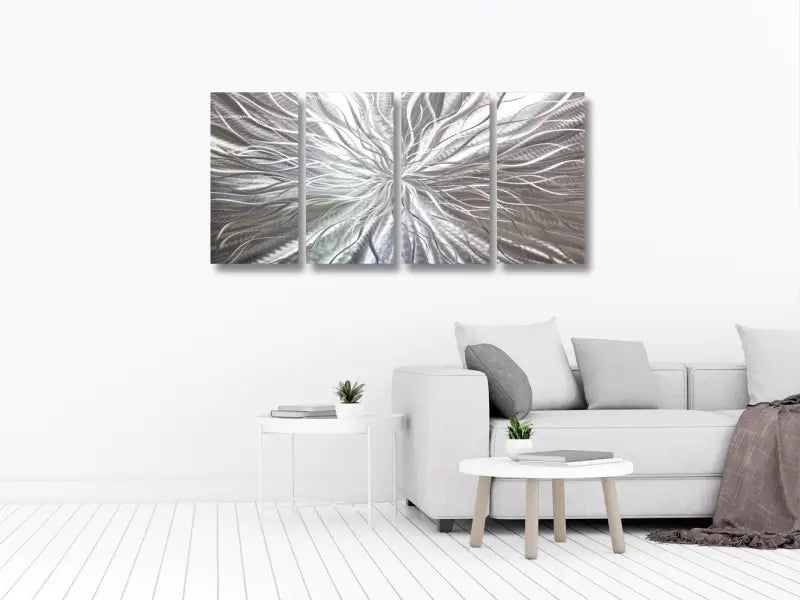 Silver Wall Art Decor Titled "Radiation" Set of 4 - Modern Elements Metal Art - INV53783