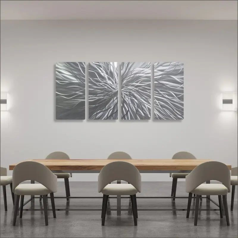 Silver Wall Art Decor Titled "Radiation" Set of 4 - Modern Elements Metal Art - INV53783