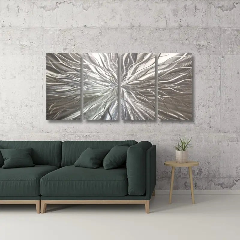 Silver Wall Art Decor Titled "Radiation" Set of 4 - Modern Elements Metal Art - INV53783