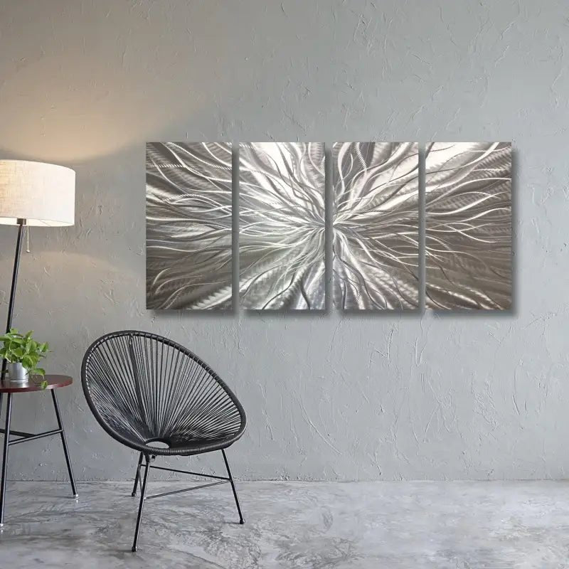 Silver Wall Art Decor Titled "Radiation" Set of 4 - Modern Elements Metal Art - INV53783