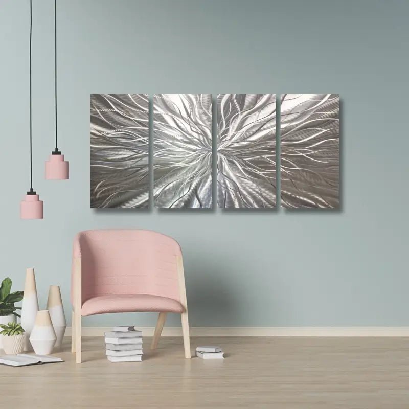 Silver Wall Art Decor Titled "Radiation" Set of 4 - Modern Elements Metal Art - INV53783