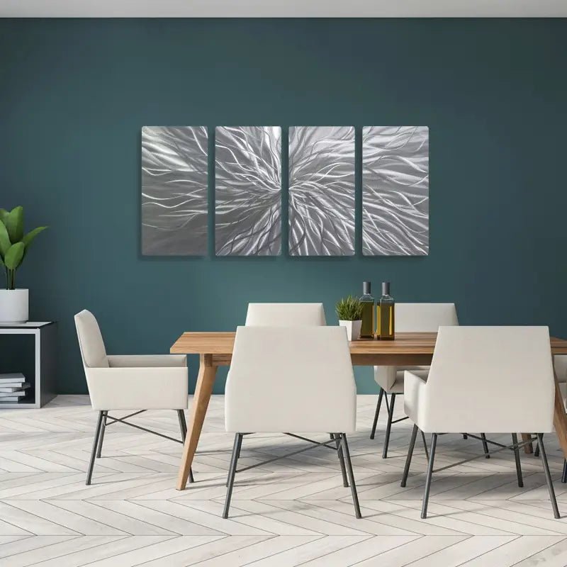 Silver Wall Art Decor Titled "Radiation" Set of 4 - Modern Elements Metal Art - INV53783