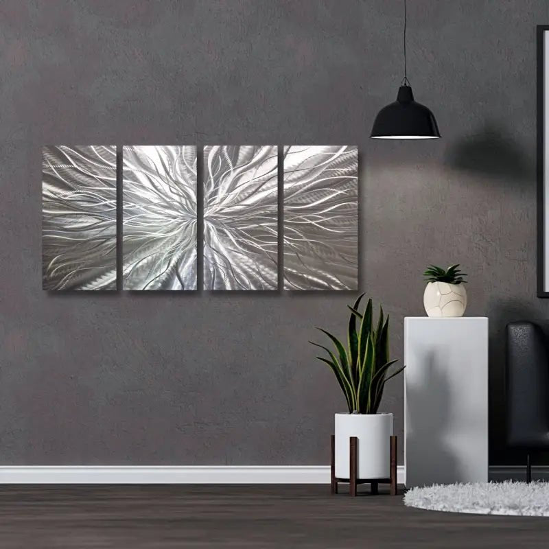 Silver Wall Art Decor Titled "Radiation" Set of 4 - Modern Elements Metal Art - INV53783