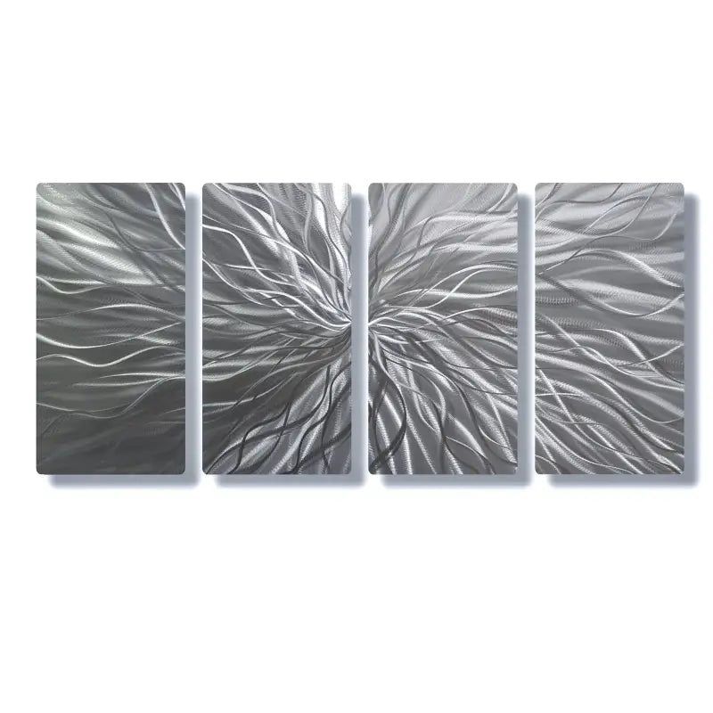 Silver Wall Art Decor Titled "Radiation" Set of 4 - Modern Elements Metal Art - INV53783