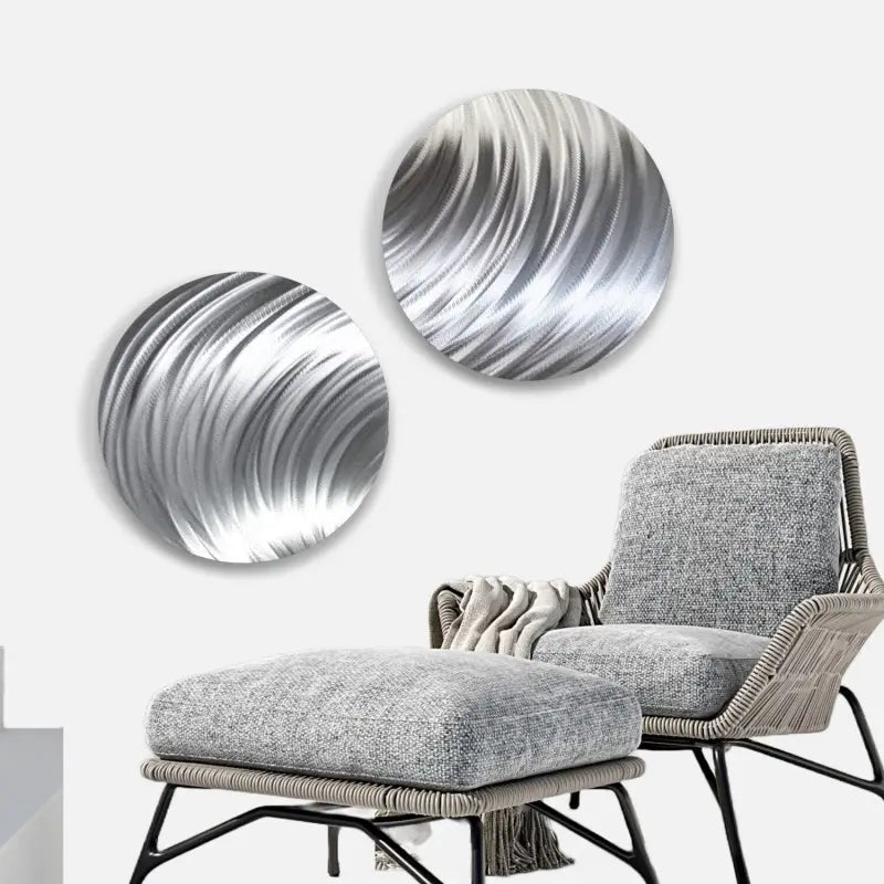 Silver Wall Art Set Titled Dyad - Modern Elements Metal Art - MJ862672