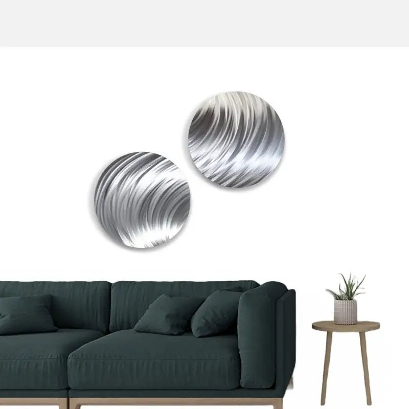 Silver Wall Art Set Titled Dyad - Modern Elements Metal Art - MJ862672