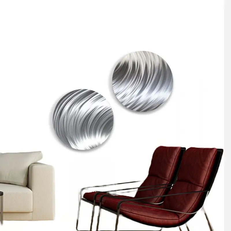 Silver Wall Art Set Titled Dyad - Modern Elements Metal Art - MJ862672