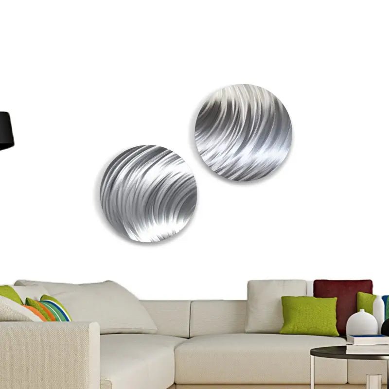 Silver Wall Art Set Titled Dyad - Modern Elements Metal Art - MJ862672