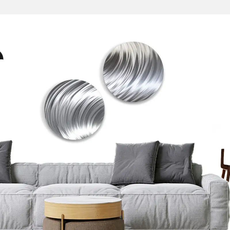 Silver Wall Art Set Titled Dyad - Modern Elements Metal Art - MJ862672