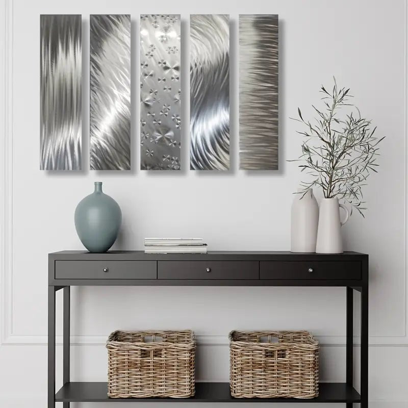 Silver Wall Art Titled "Formation" (Set of 5) - Modern Elements Metal Art - INV63729
