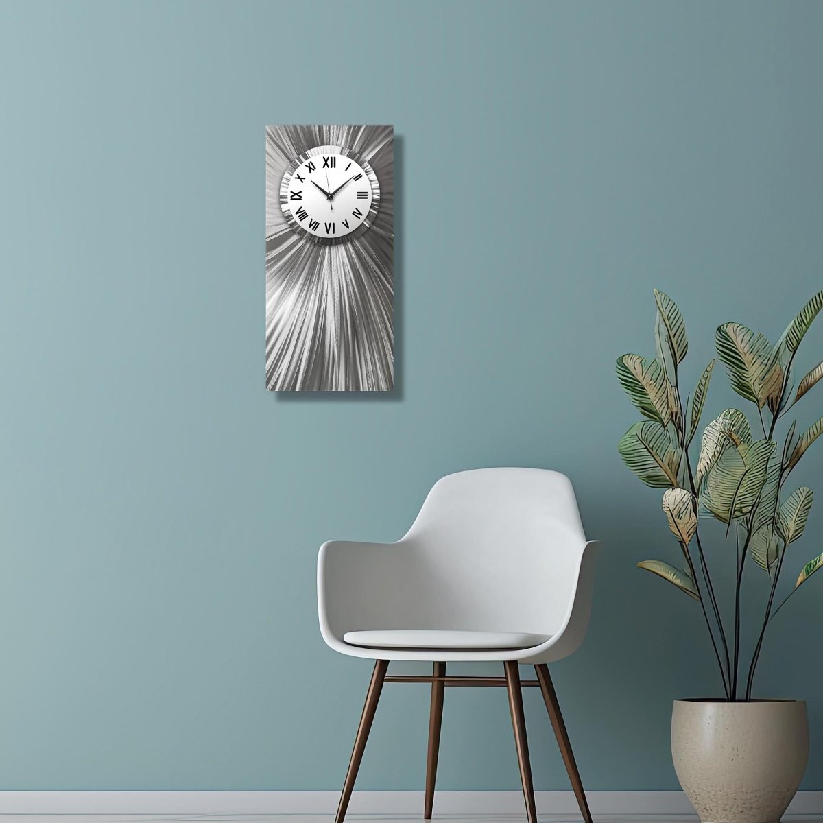Silver & White Large Metal Wall Clock – Unique Rectangular Sculpture & Modern Home Art Gift - Modern Elements Metal Art - ME0845262