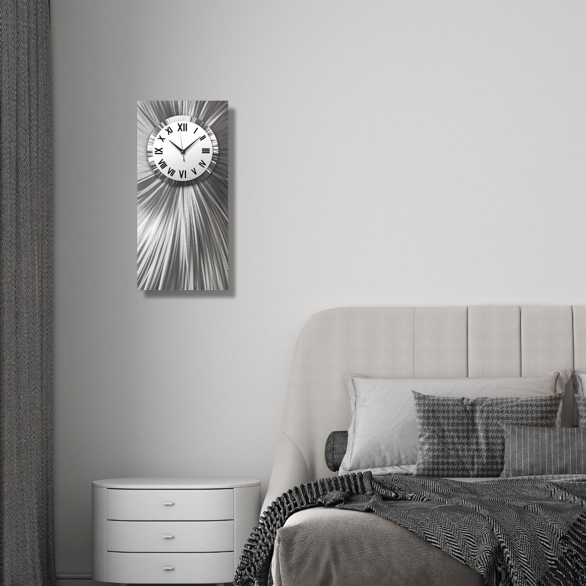 Silver & White Large Metal Wall Clock – Unique Rectangular Sculpture & Modern Home Art Gift - Modern Elements Metal Art - ME0845262
