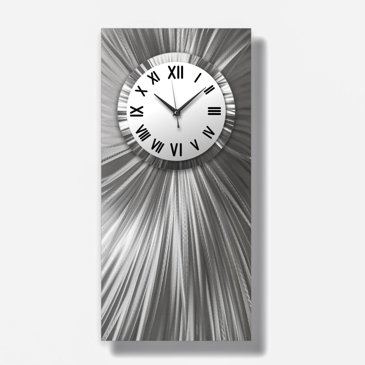 Silver & White Large Metal Wall Clock – Unique Rectangular Sculpture & Modern Home Art Gift - Modern Elements Metal Art - ME0845262