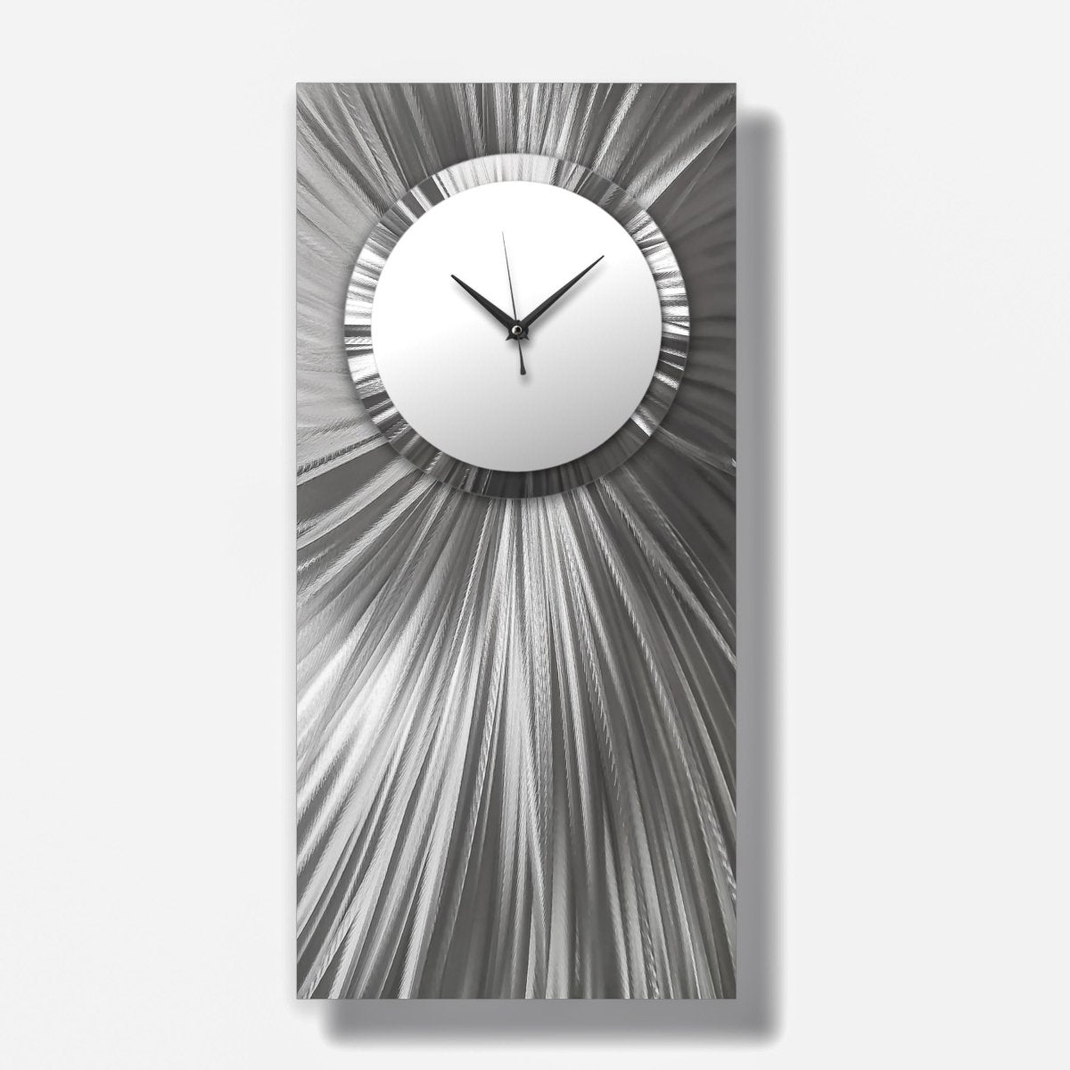 Silver & White Large Metal Wall Clock – Unique Rectangular Sculpture & Modern Home Art Gift - Modern Elements Metal Art - ME0845262
