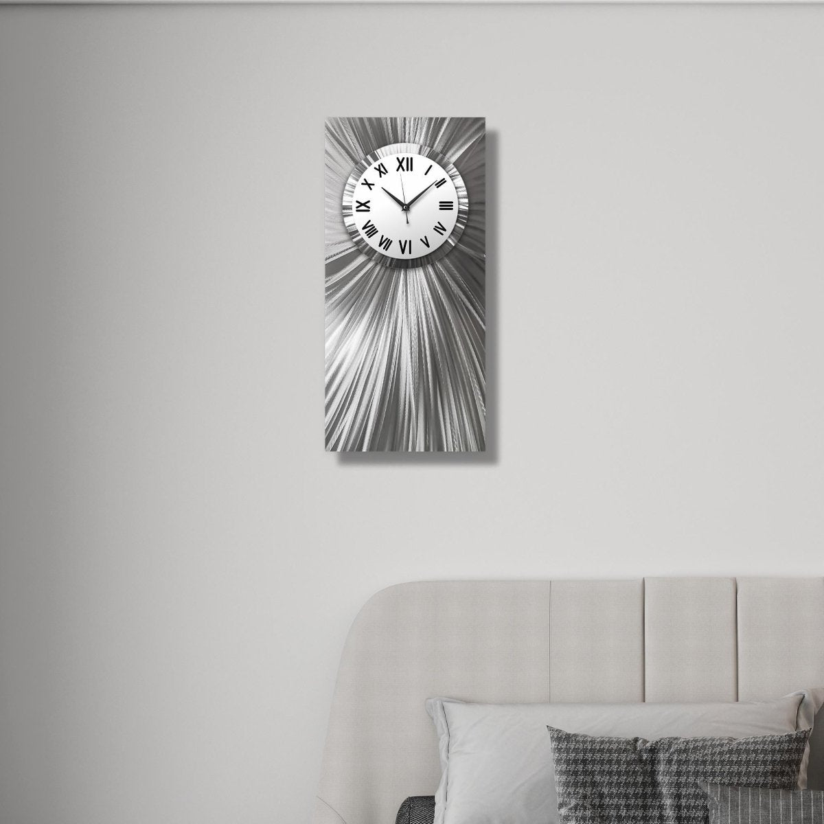 Silver & White Large Metal Wall Clock – Unique Rectangular Sculpture & Modern Home Art Gift - Modern Elements Metal Art - ME0845262