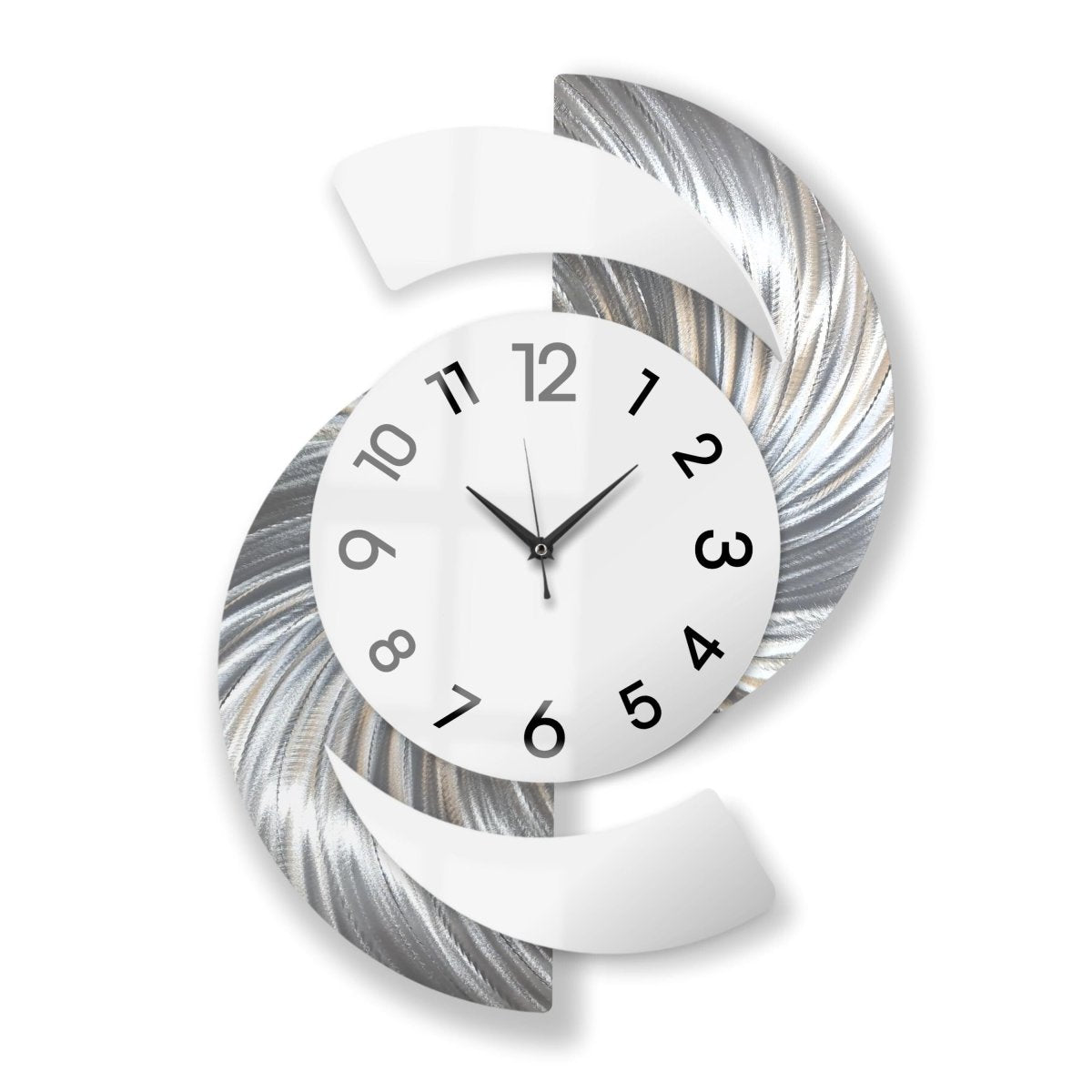 Silver & White Wall Clock - Luxury Abstract Art, Metal Wall Sculpture, Silent Quartz - 18x24" - Modern Elements Metal Art - INV36387272